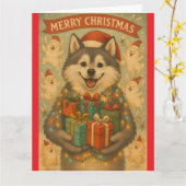 "Christmas-Hund" gefaltete Grußkarte Karte (Gelbe Blume)