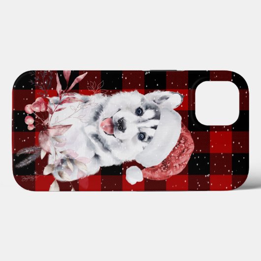 Christmas Husky auf Buffalo Kariert Case-Mate iPhone Hülle (Rückseite (Horizontal))