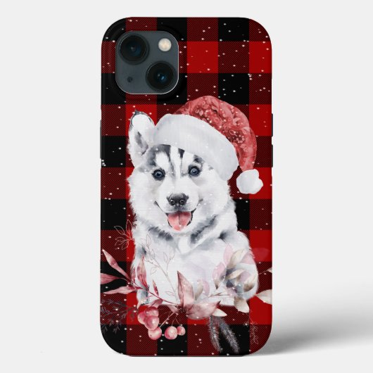 Christmas Husky auf Buffalo Kariert Case-Mate iPhone Hülle (Rückseite)
