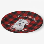 Christmas Husky auf Buffalo Kariert Pappteller (Schrägansicht)