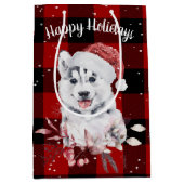 Christmas Husky auf Buffalo Karierte mittelgroße G Mittlere Geschenktüte (Vorderseite)