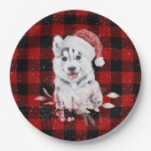 Christmas Husky auf Buffalo Karierte Papierplatte Pappteller (Vorderseite)