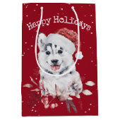 Christmas Husky auf der Red Medium Geschenktasche Mittlere Geschenktüte (Vorderseite)