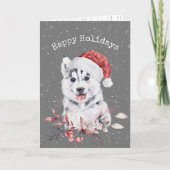 Christmas Husky auf Grau Karte (Vorderseite)