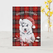 Christmas Husky auf Tartan Kariert Card Karte (Gelbe Blume)