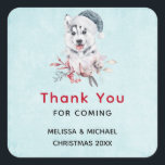 Christmas Husky Dog in einer Weihnachtsmannmütze D Quadratischer Aufkleber<br><div class="desc">Anlass danke Ihnen Aufkleber mit einer whimsikalen und niedlichen Aquarellmalerei eines Husky-Hundes mit einer blauen Weihnachtsmannmütze.</div>