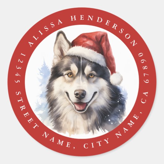 Christmas Husky Dog Round Stickers (Vorderseite)
