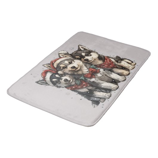 Christmas Husky Hogs Badematte (Schrägansicht)
