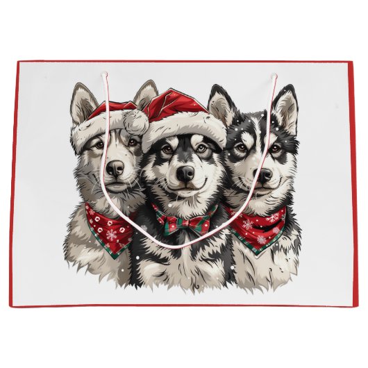 Christmas Husky Hogs Große Geschenktüte (Vorderseite)