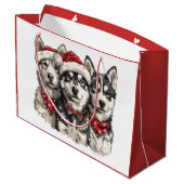Christmas Husky Hogs Große Geschenktüte (Rückseite Schrägansicht)