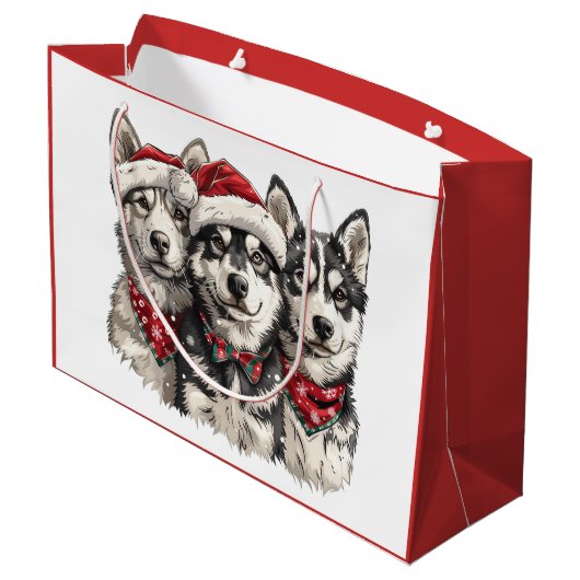 Christmas Husky Hogs Große Geschenktüte (Rückseite Schrägansicht)