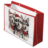 Christmas Husky Hogs Große Geschenktüte (Vorderseite Schrägansicht)