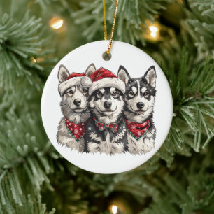 Christmas Husky Hogs Keramik Ornament