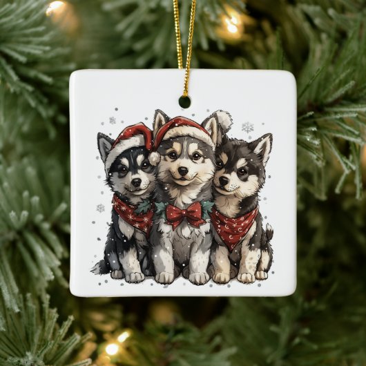Christmas Husky Hogs Keramikornament (Baum)