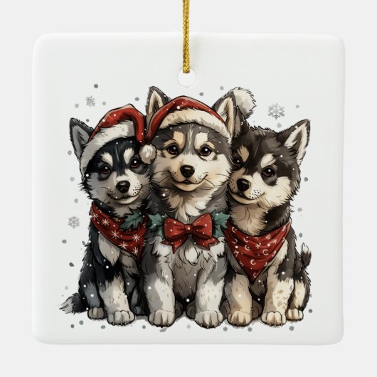 Christmas Husky Hogs Keramikornament (Rückseite)
