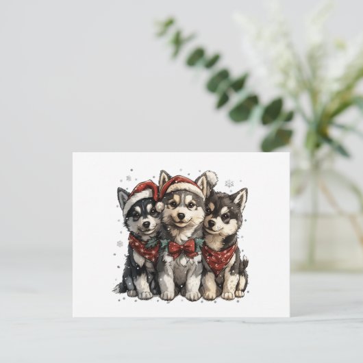 Christmas Husky Hogs Postkarte (Stehend Vorderseite)