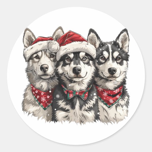 Christmas Husky Hogs Runder Aufkleber (Vorderseite)
