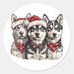 Christmas Husky Hogs Runder Aufkleber
