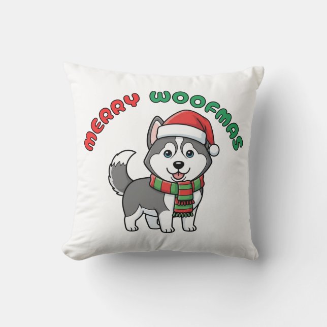 Christmas Husky Pillow: Frohe Woofmas Kissen (Vorderseite)