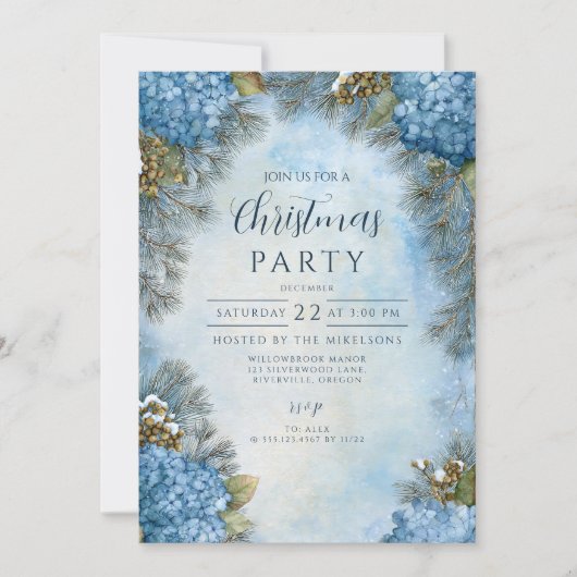 Christmas Hydrangea Pine Cones Einladung (Vorderseite)