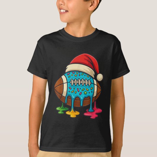 Christmas Ice Cream Drip Boys Football Player Amer T-Shirt (Vorderseite)