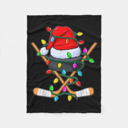 Christmas Ice Hockey Player Santa Hat Xmas Men Boy Fleecedecke (Vorderseite)