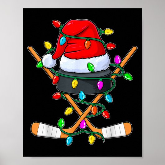 Christmas Ice Hockey Player Santa Hat Xmas Men Boy Poster (Vorne)