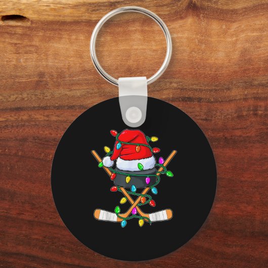 Christmas Ice Hockey Player Santa Hat Xmas Men Boy Schlüsselanhänger (Vorderseite)