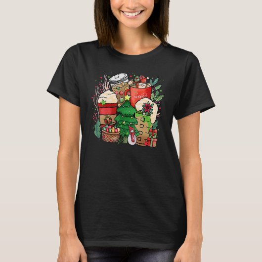 Christmas Iced Coffee Hot Cocoa Coffee Caffeinate T-Shirt (Vorderseite)