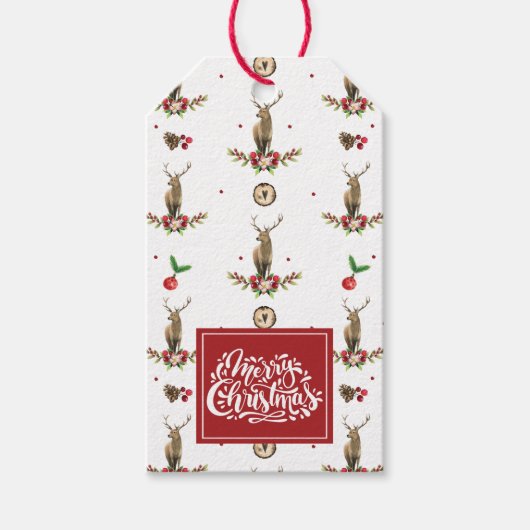 Christmas Idyll Deer Pattern Personalisiert Geschenkanhänger (Vorderseite)