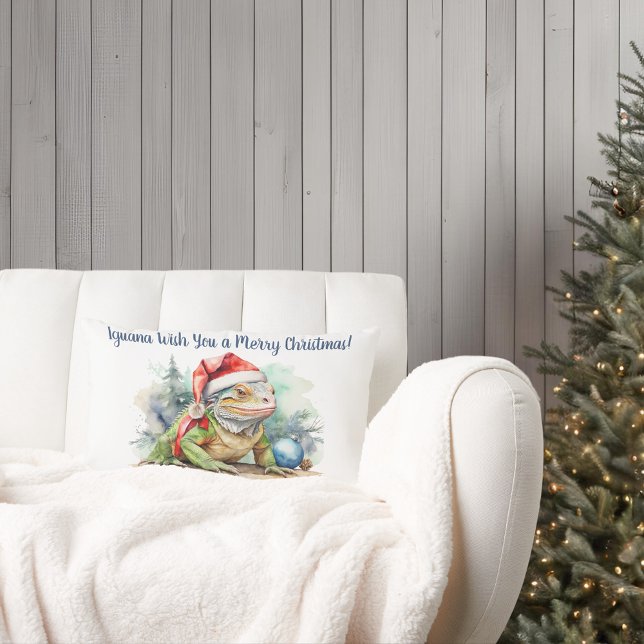 Christmas Iguana Lumbar Throw Kissen (iguana wish you a merry christmas lumbar pillow mock-up)
