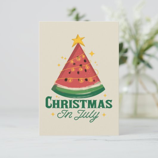 CHRISTMAS IM JULI FUNNY WATERMELON TREIN DANKESKARTE (Stehend Vorderseite)