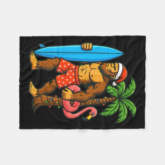 Christmas In July Bigfoot Hawaiian Xmas Palm Tree Fleecedecke (Vorderseite (Horizontal))