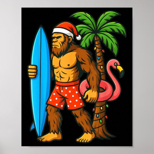 Christmas In July Bigfoot Hawaiian Xmas Palm Tree Poster (Vorne)