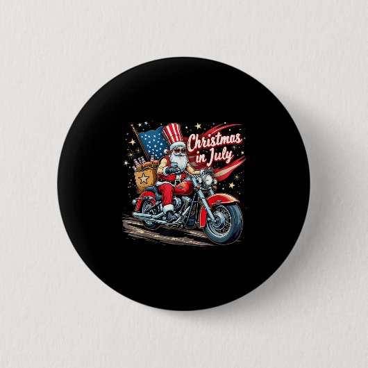 Christmas In July Biker Santa American Funny Summe Button (Vorderseite)