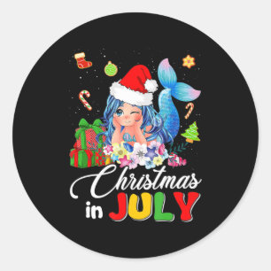 Christmas In July Cute Anime Mermaid Santa Hat Sum Runder Aufkleber