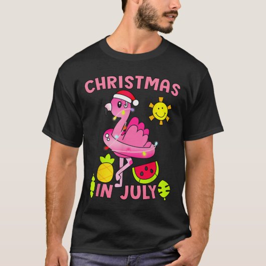 Christmas In July Flamingo Beach Summer Christmas T-Shirt (Vorderseite)