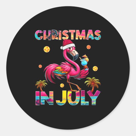 Christmas In July Flamingo Beach Summer Hawaii Gir Runder Aufkleber (Vorderseite)