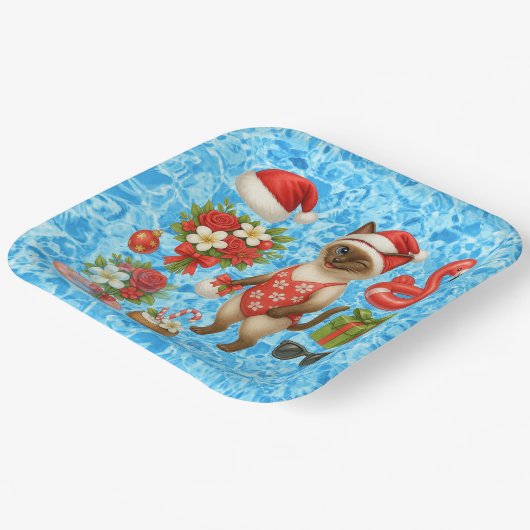 Christmas in July for Cat Lovers Pool Party Pappteller (Gewinkelt)
