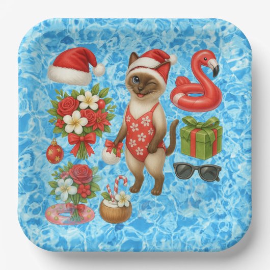Christmas in July for Cat Lovers Pool Party Pappteller (Vorderseite)