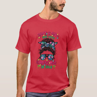 Christmas In July Messy Bun Girl Hello Summer Vaca T-Shirt