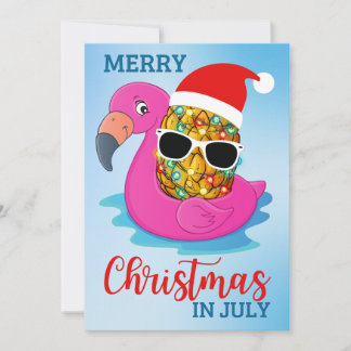 Christmas in July Pineapple Santas Hat Flamingo Ho Feiertagskarte