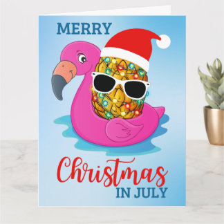 Christmas in July Pineapple Santas Hat Flamingo Ho Karte