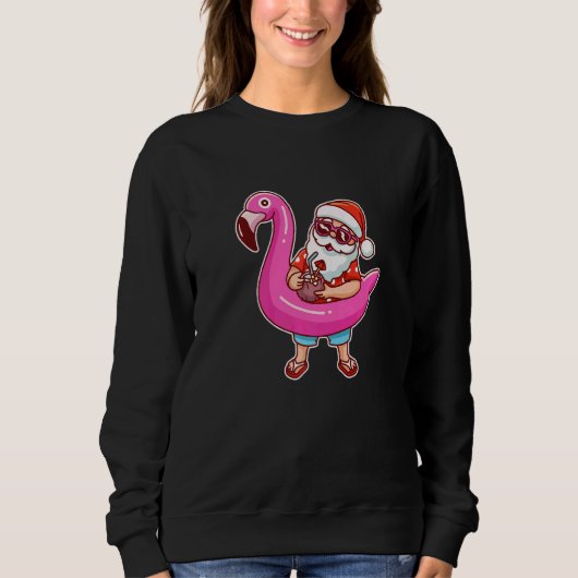 Christmas In July Santa Flamingo Summer Hawaiian Sweatshirt (Vorderseite)