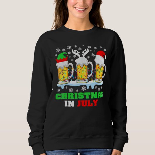 Christmas In July Santa Hat Snowman Beer Summer Va Sweatshirt (Vorderseite)