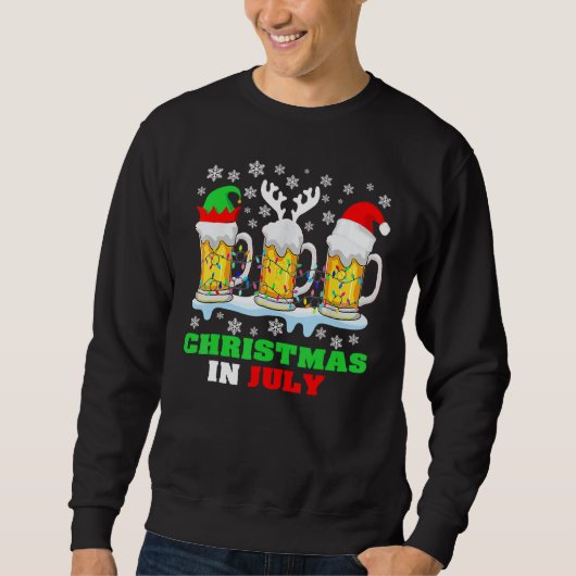 Christmas In July Santa Hat Snowman Beer Summer Va Sweatshirt (Vorderseite)