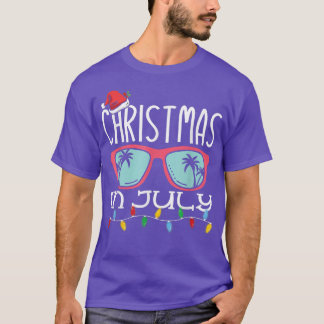Christmas In July Santa Hat Sunglasses Summer Beac T-Shirt
