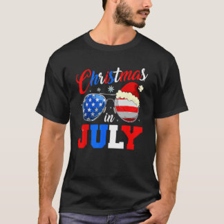 Christmas In July Santa Hat Sunglasses Summer Cele T-Shirt
