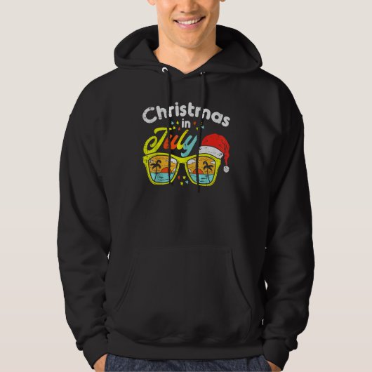 Christmas In July Santa Hat Sunglasses Summer Vaca Hoodie (Vorderseite)