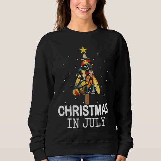 Christmas In July Santa Summer Beach Vacation Tree Sweatshirt (Vorderseite)